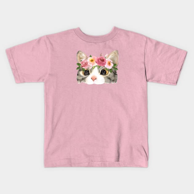 Sparkling Eyed Kitty Cat Princess Peeking Out Kids T-Shirt by LittleBunnySunshine